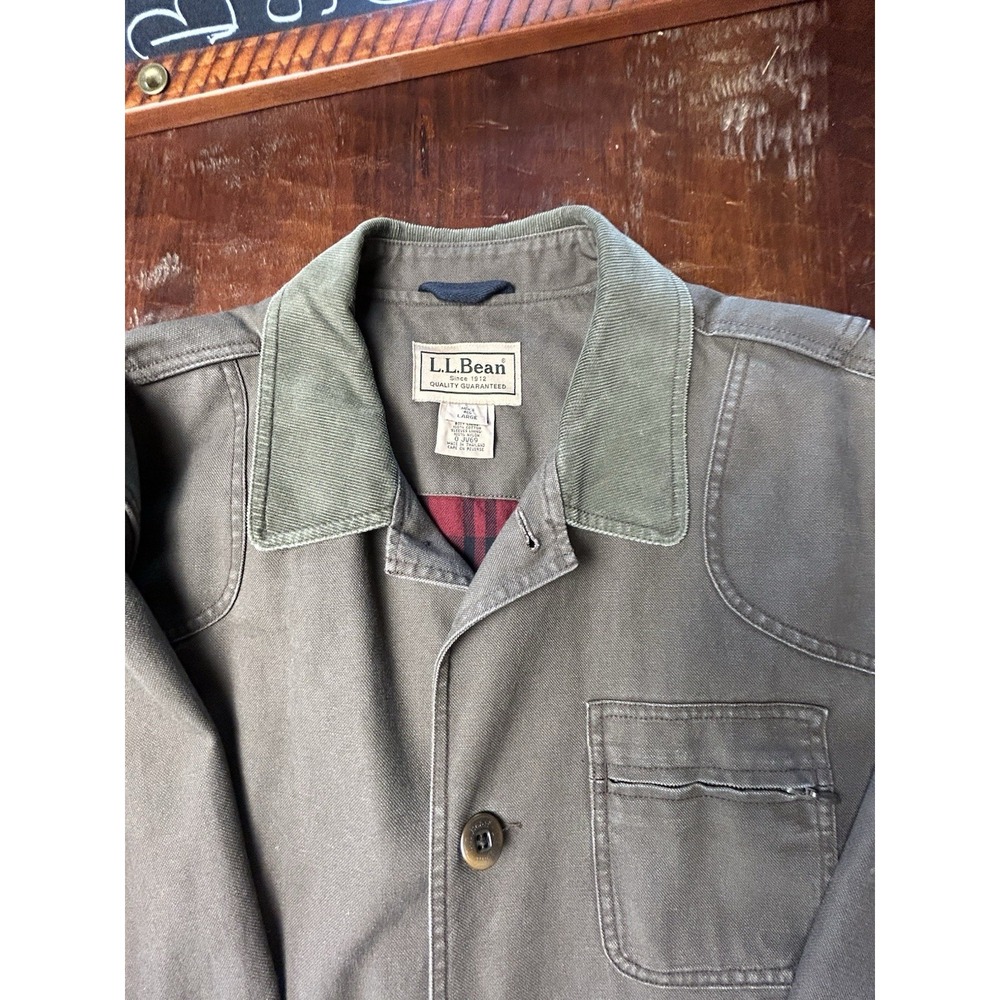 L.L. Bean Canvas Barn Chore Jacket Olive Green Corduroy Collar Flannel Lined - Picture 8 of 11
